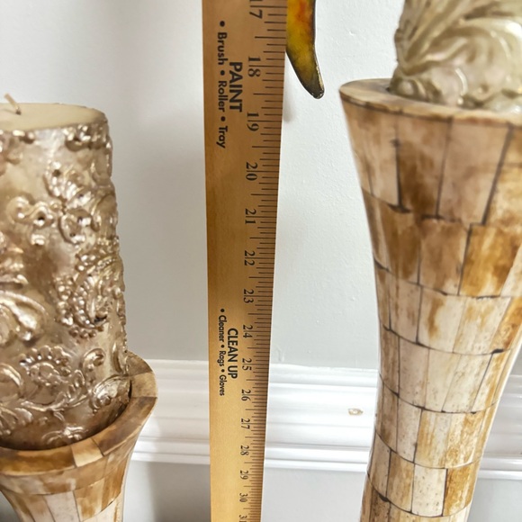 Vintage Bone inlay Candle Holders Set of 3 Gorgeous Excellent condition - Picture 8 of 9